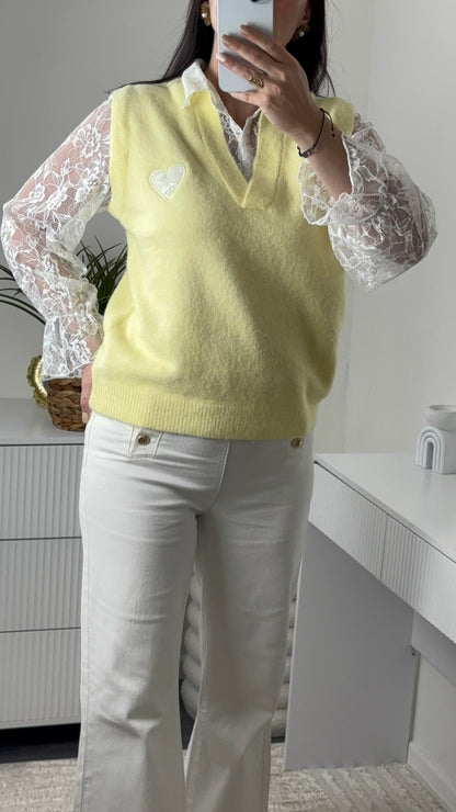 PULL DENTELLE JAUNE