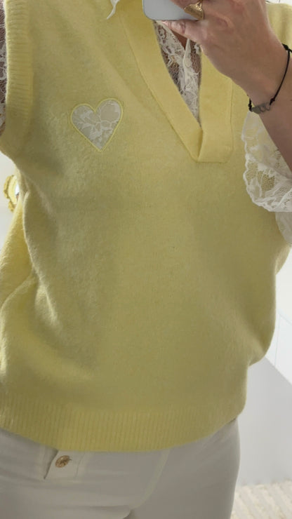 PULL DENTELLE JAUNE