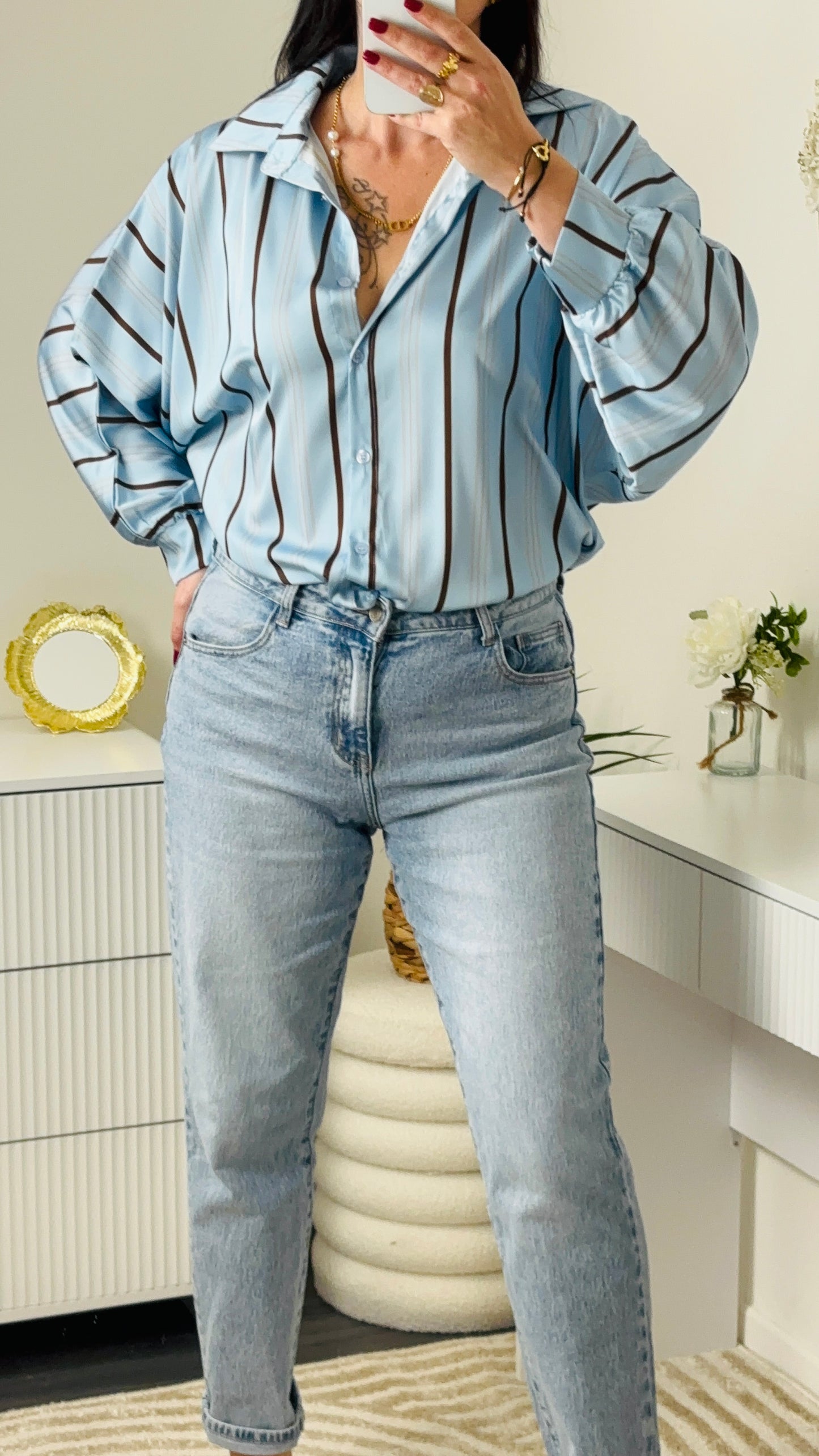 CHEMISE SATIN BLEU