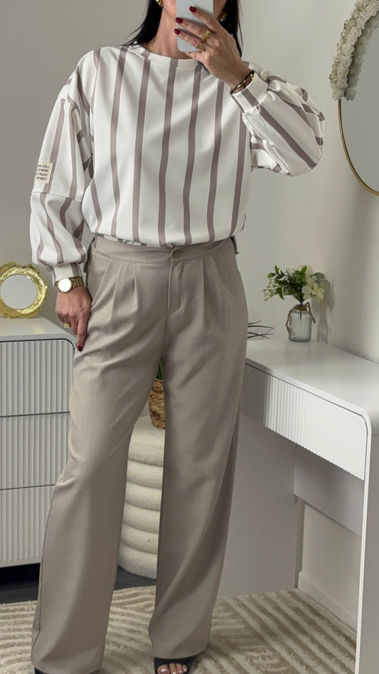 PULL RAYURE TAUPE