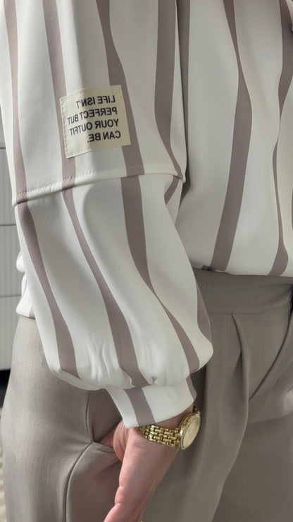 PULL RAYURE TAUPE