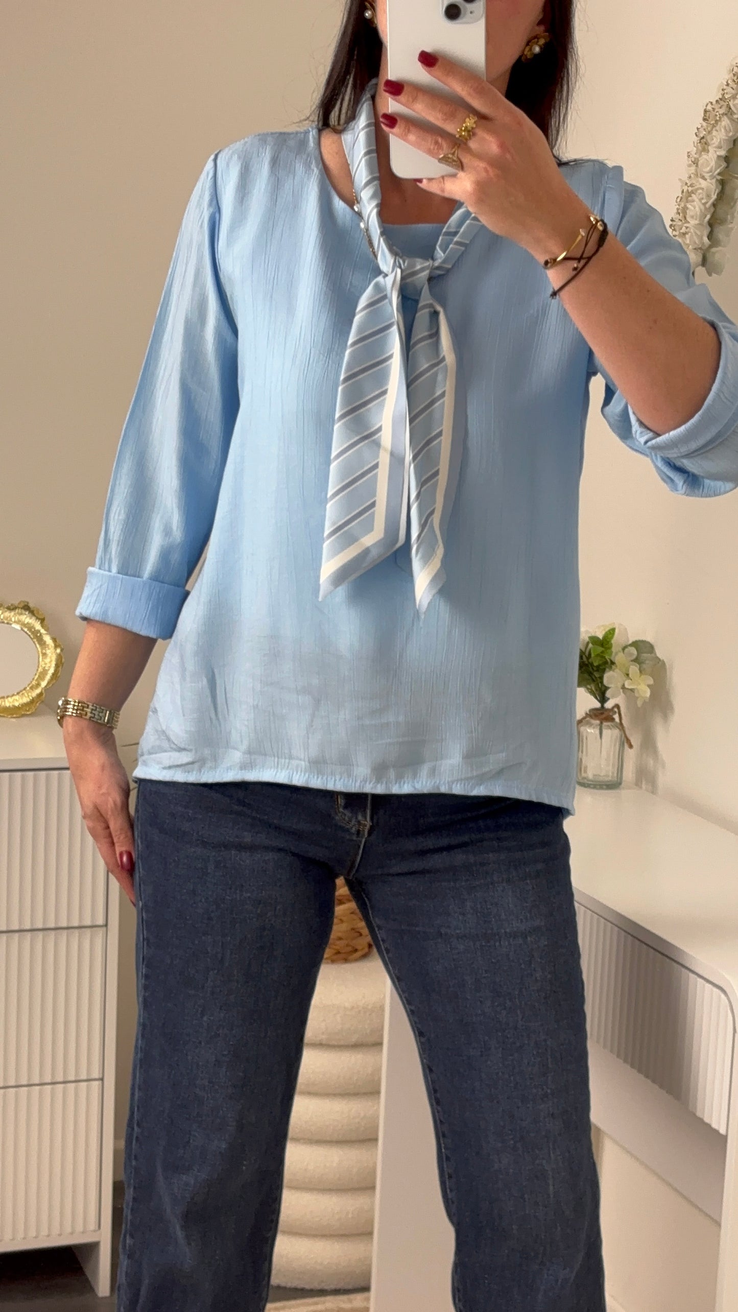 BLOUSE & FOULARD BLEU