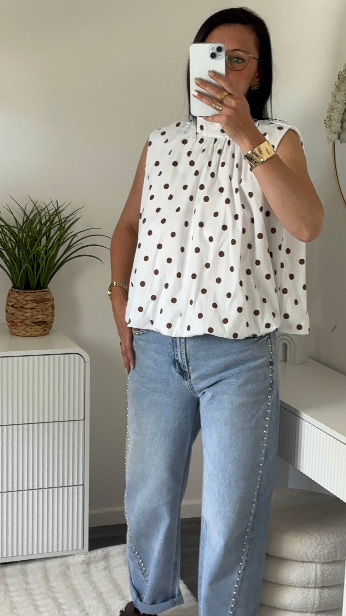 BLOUSE POIS DOS OUVERT BLANCHE