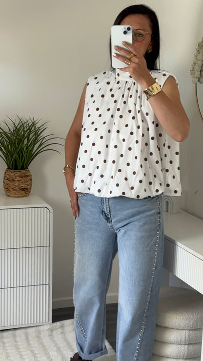 BLOUSE POIS DOS OUVERT BLANCHE