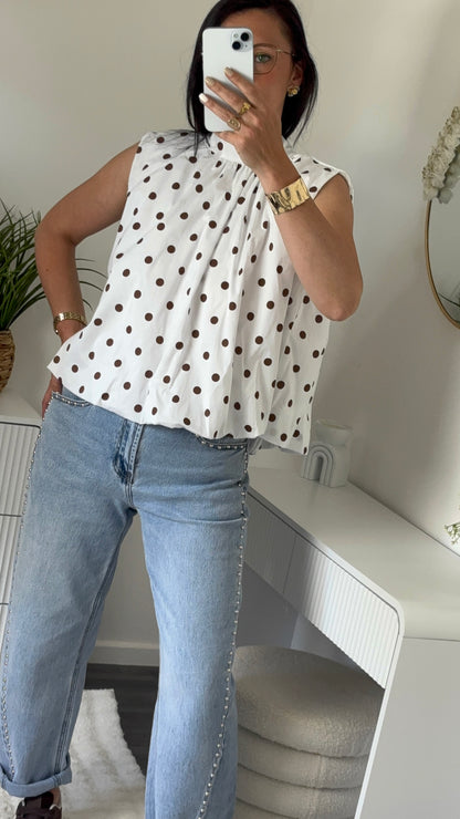 BLOUSE POIS DOS OUVERT BLANCHE