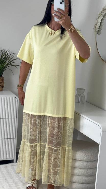 ROBE OVERSIZE DENTELLE JAUNE