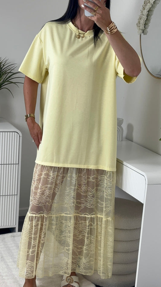 ROBE OVERSIZE DENTELLE JAUNE