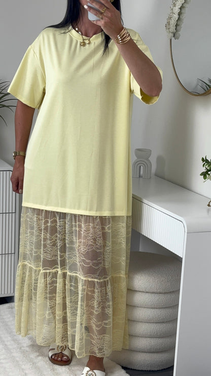 ROBE OVERSIZE DENTELLE JAUNE