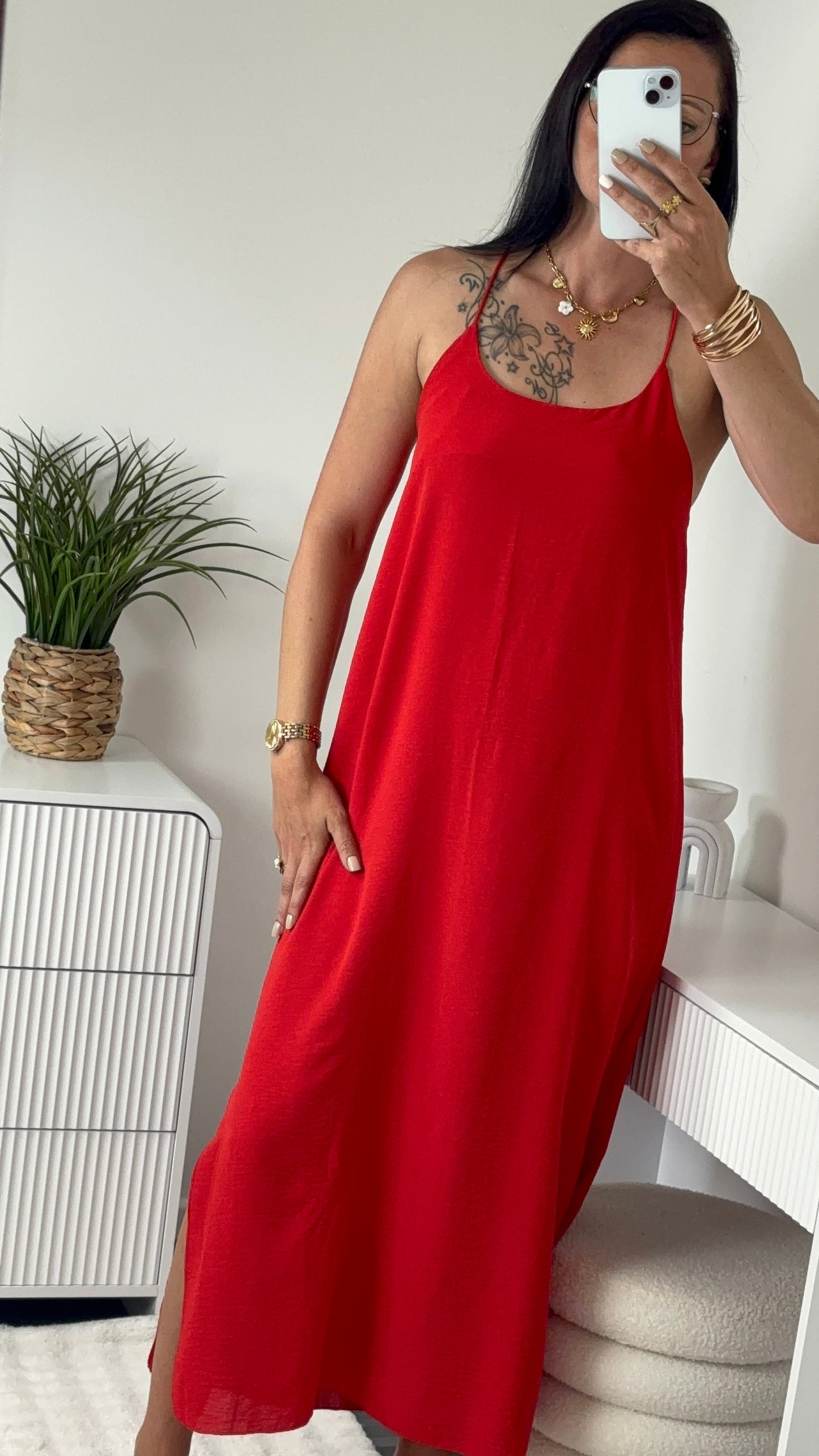 ROBE LONGUE DOS CROISÉ ROUGE
