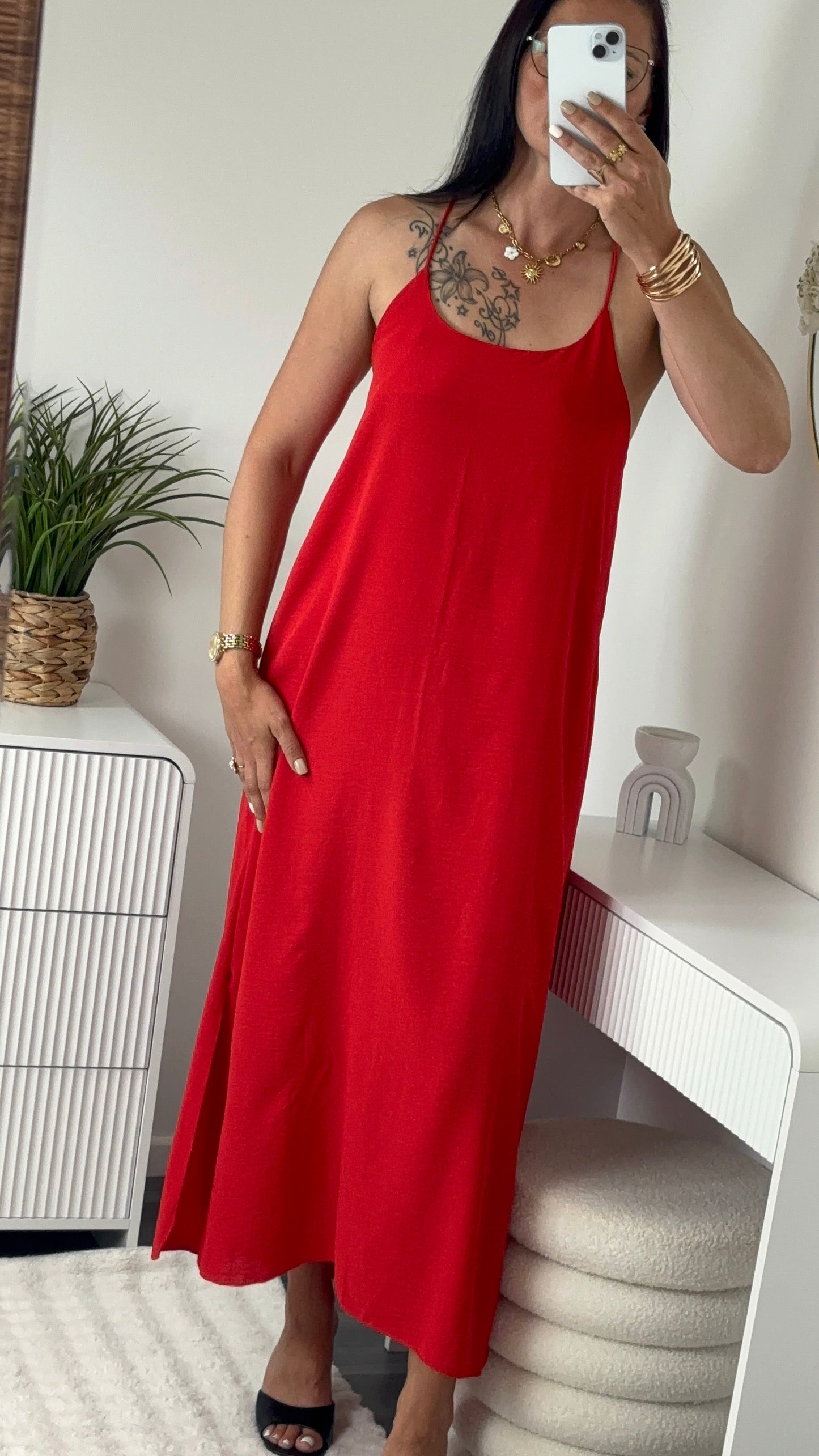 ROBE LONGUE DOS CROISÉ ROUGE