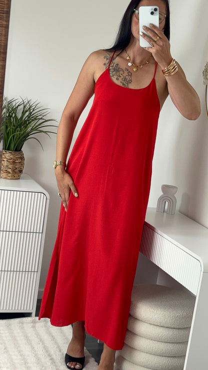 ROBE LONGUE DOS CROISÉ ROUGE