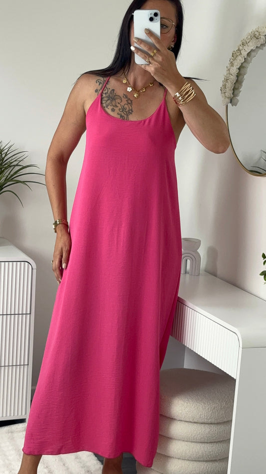 ROBE LONGUE DOS CROISÉ FUCHSIA