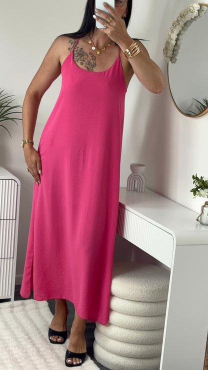 ROBE LONGUE DOS CROISÉ FUCHSIA