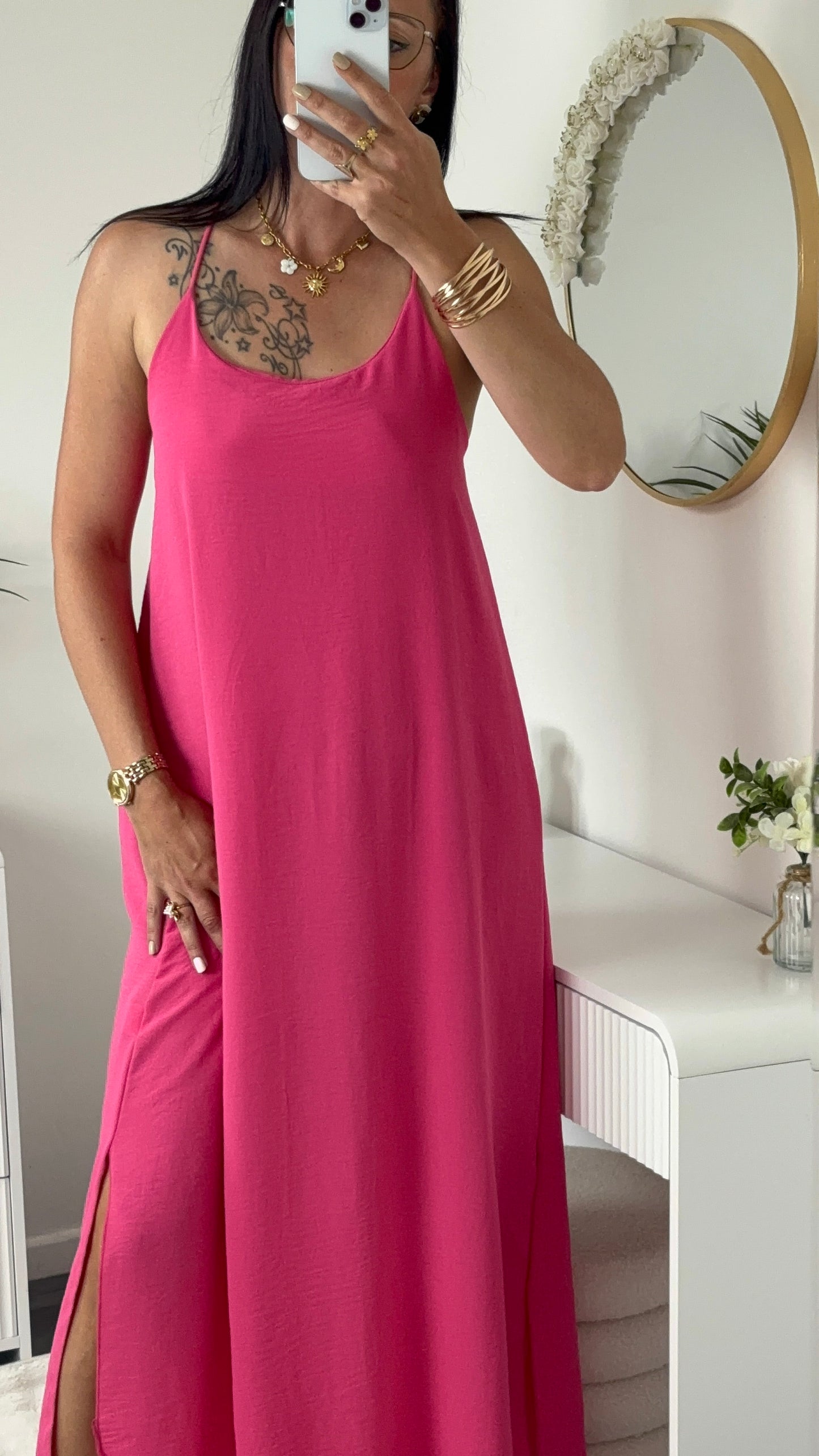 ROBE LONGUE DOS CROISÉ FUCHSIA