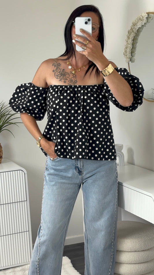 TOP BUSTIER POIS NOIR
