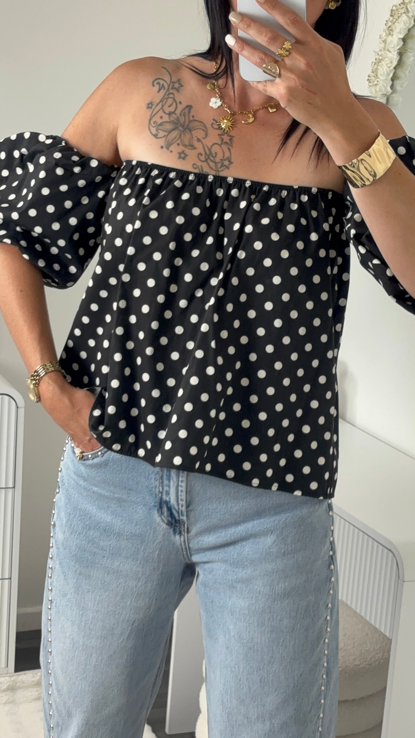 TOP BUSTIER POIS NOIR