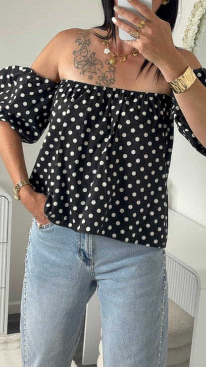 TOP BUSTIER POIS NOIR