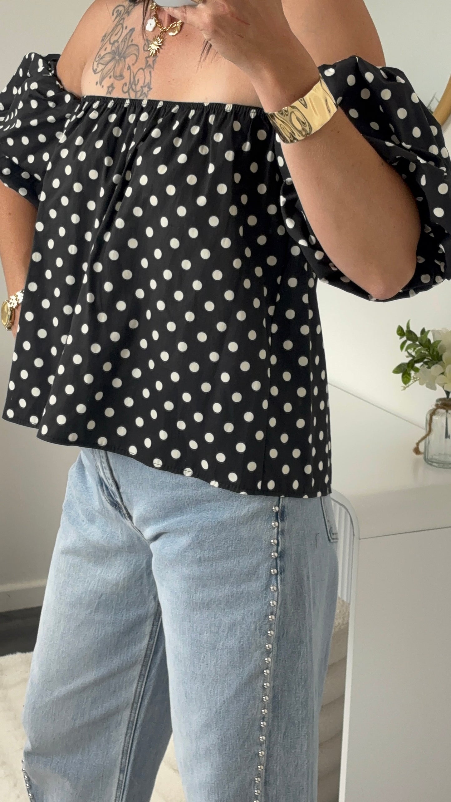 TOP BUSTIER POIS NOIR