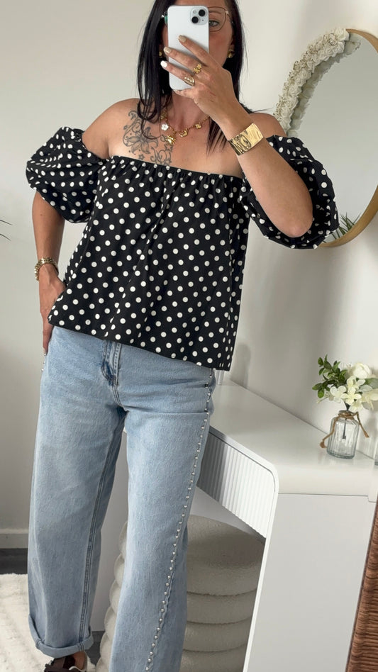 TOP BUSTIER POIS NOIR