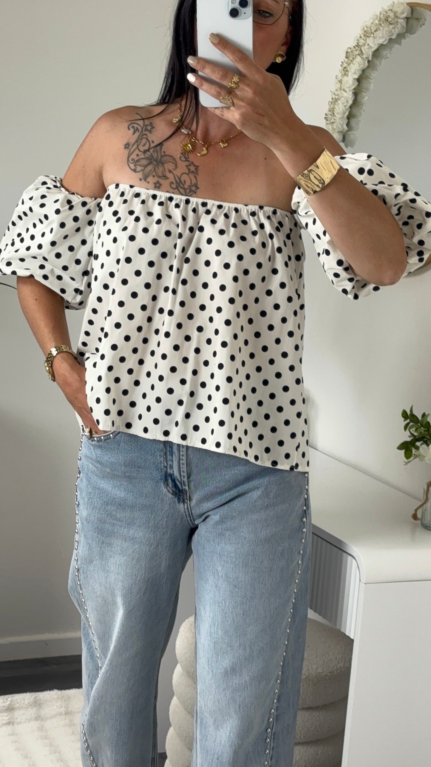 TOP BUSTIER POIS BLANC