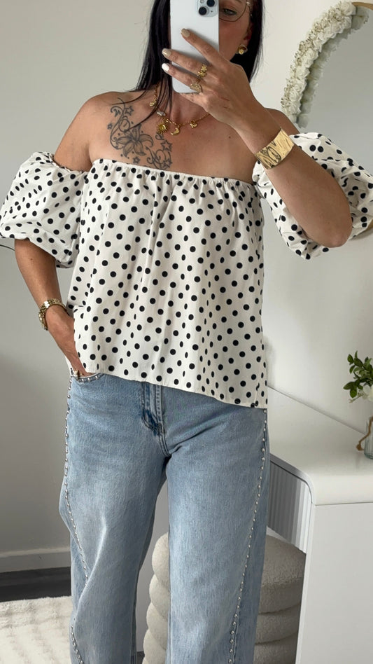 TOP BUSTIER POIS BLANC