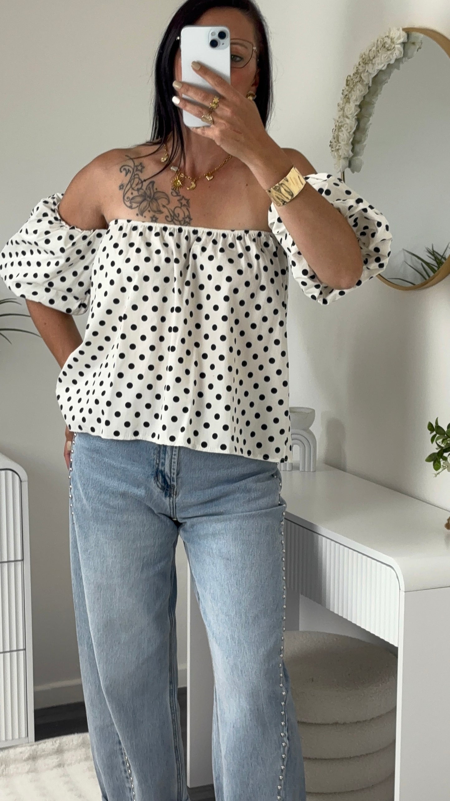 TOP BUSTIER POIS BLANC