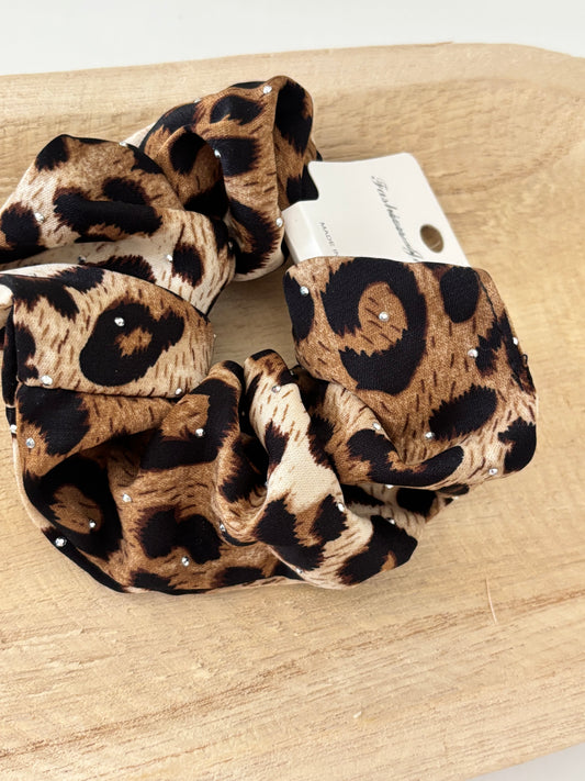 Chouchou satin & strass léopard