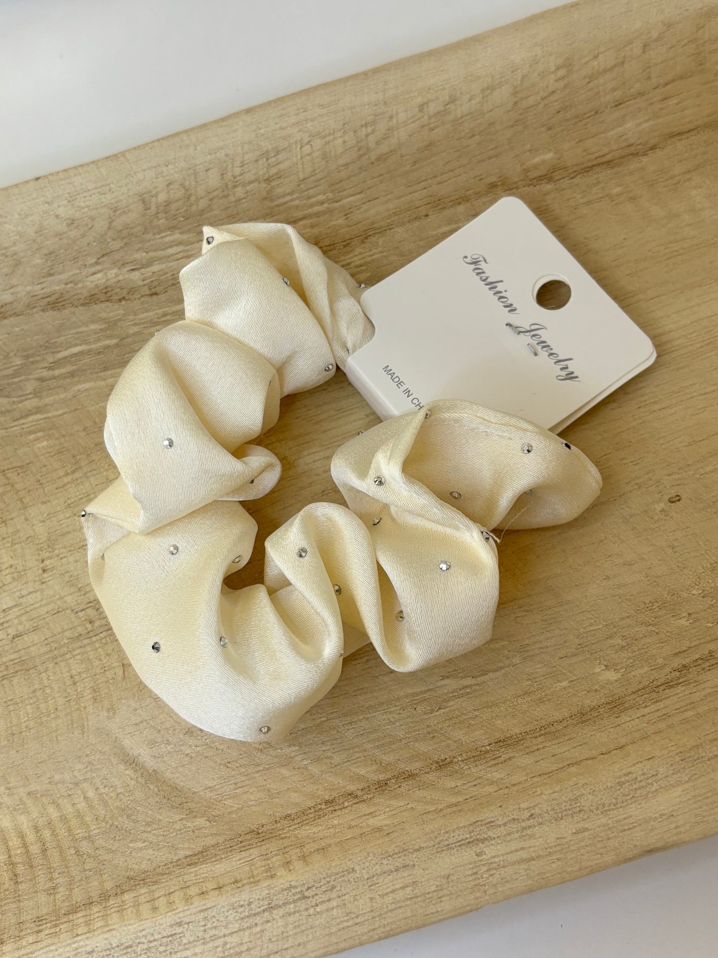 Chouchou satin & strass écru