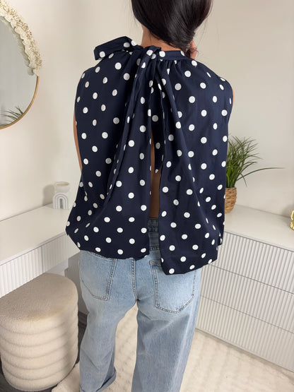BLOUSE POIS DOS OUVERT BLEU