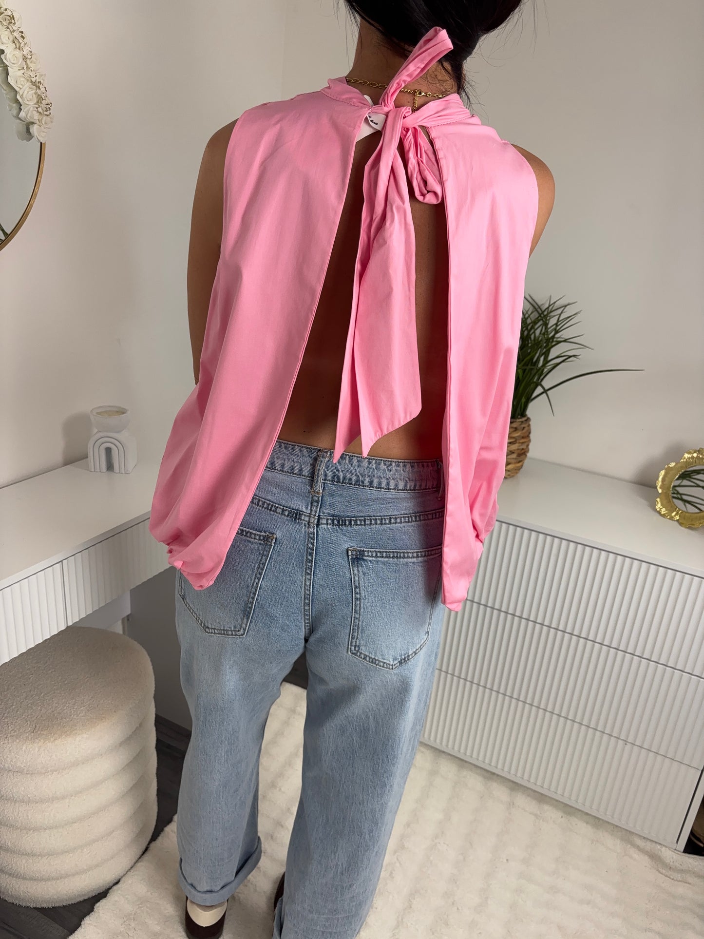 BLOUSE DOS OUVERT ROSE