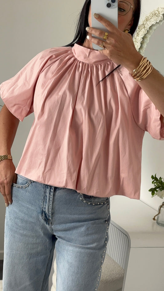 BLOUSE DOS OUVERT ROSE