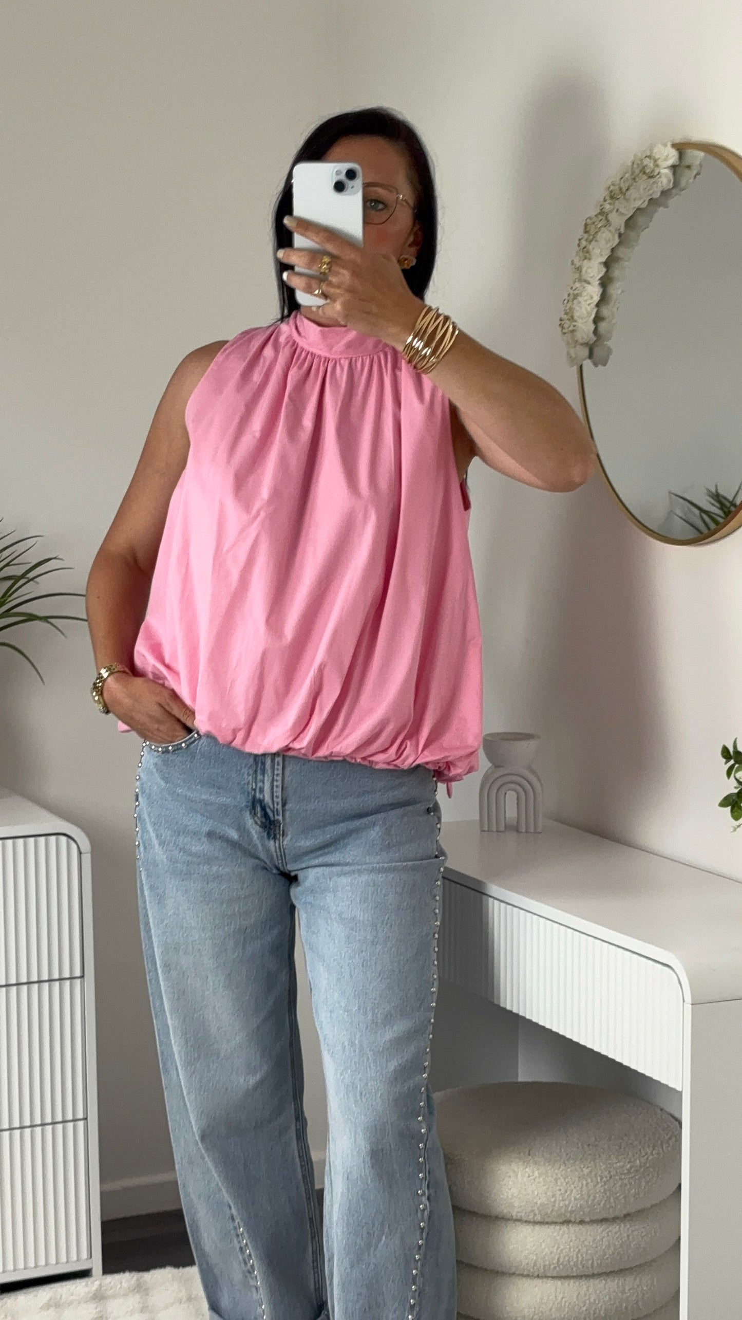 BLOUSE DOS OUVERT ROSE