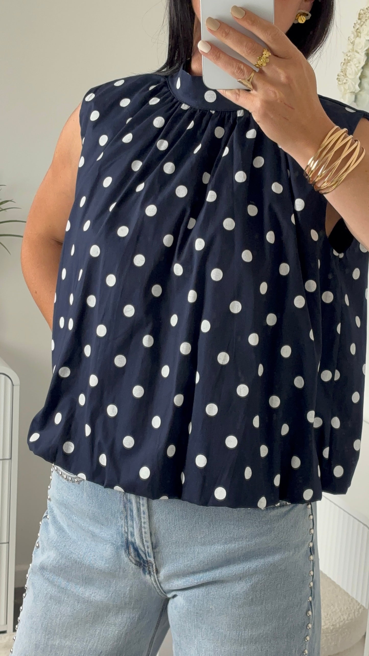 BLOUSE POIS DOS OUVERT BLEU