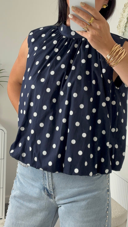 BLOUSE POIS DOS OUVERT BLEU