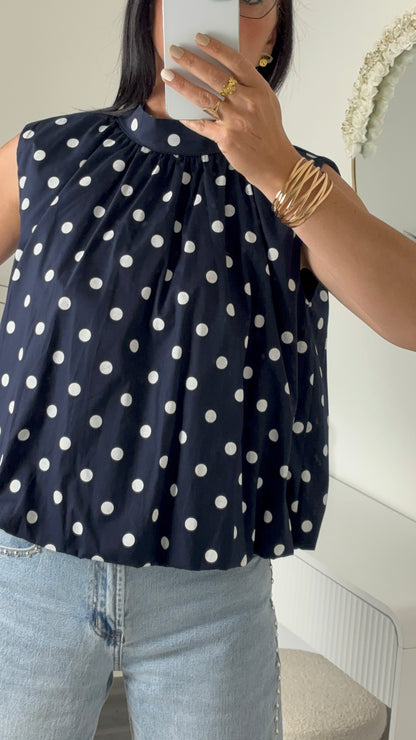 BLOUSE POIS DOS OUVERT BLEU