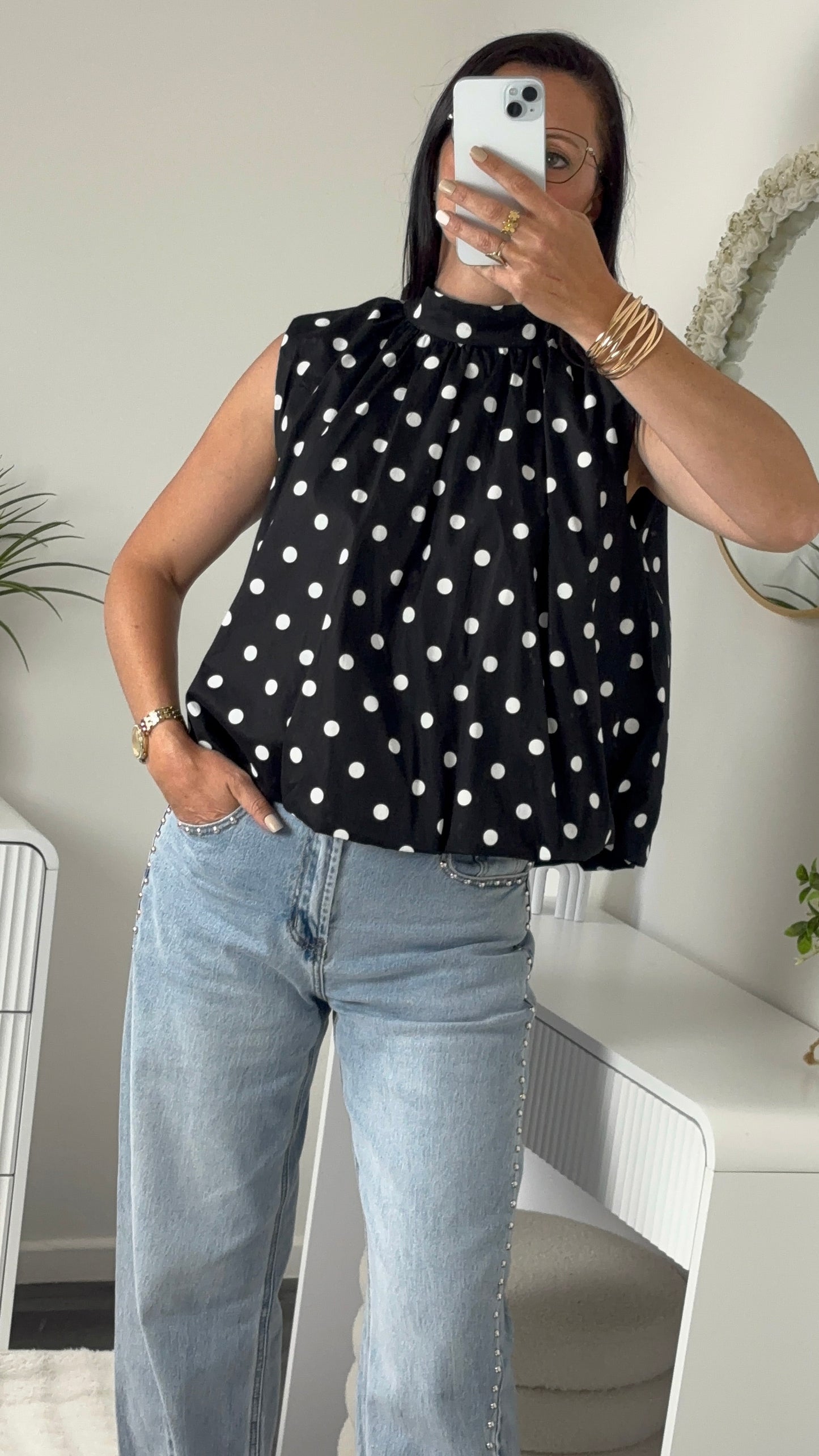 BLOUSE POIS DOS OUVERT NOIRE