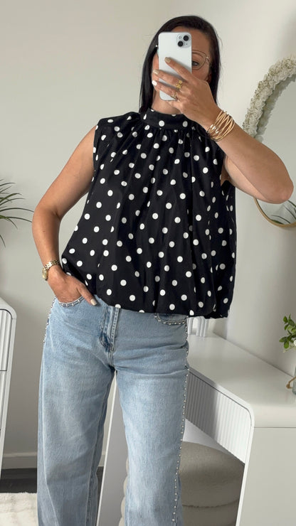 BLOUSE POIS DOS OUVERT NOIRE