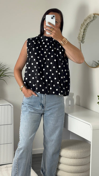 BLOUSE POIS DOS OUVERT NOIRE