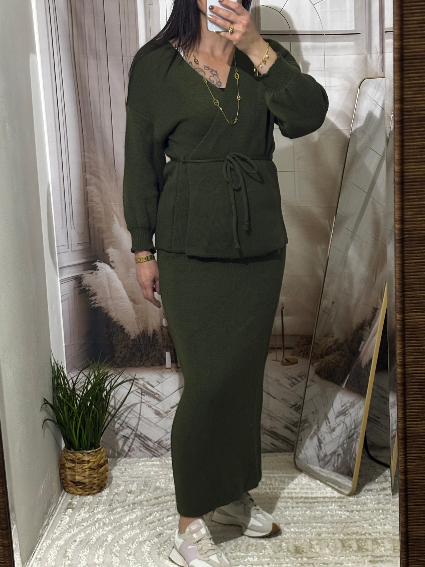 Ensemble gilet & jupe kaki