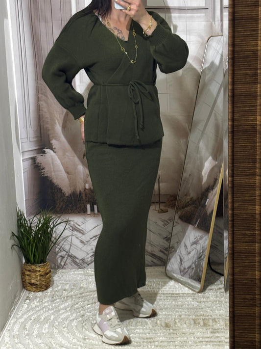 Ensemble gilet & jupe kaki