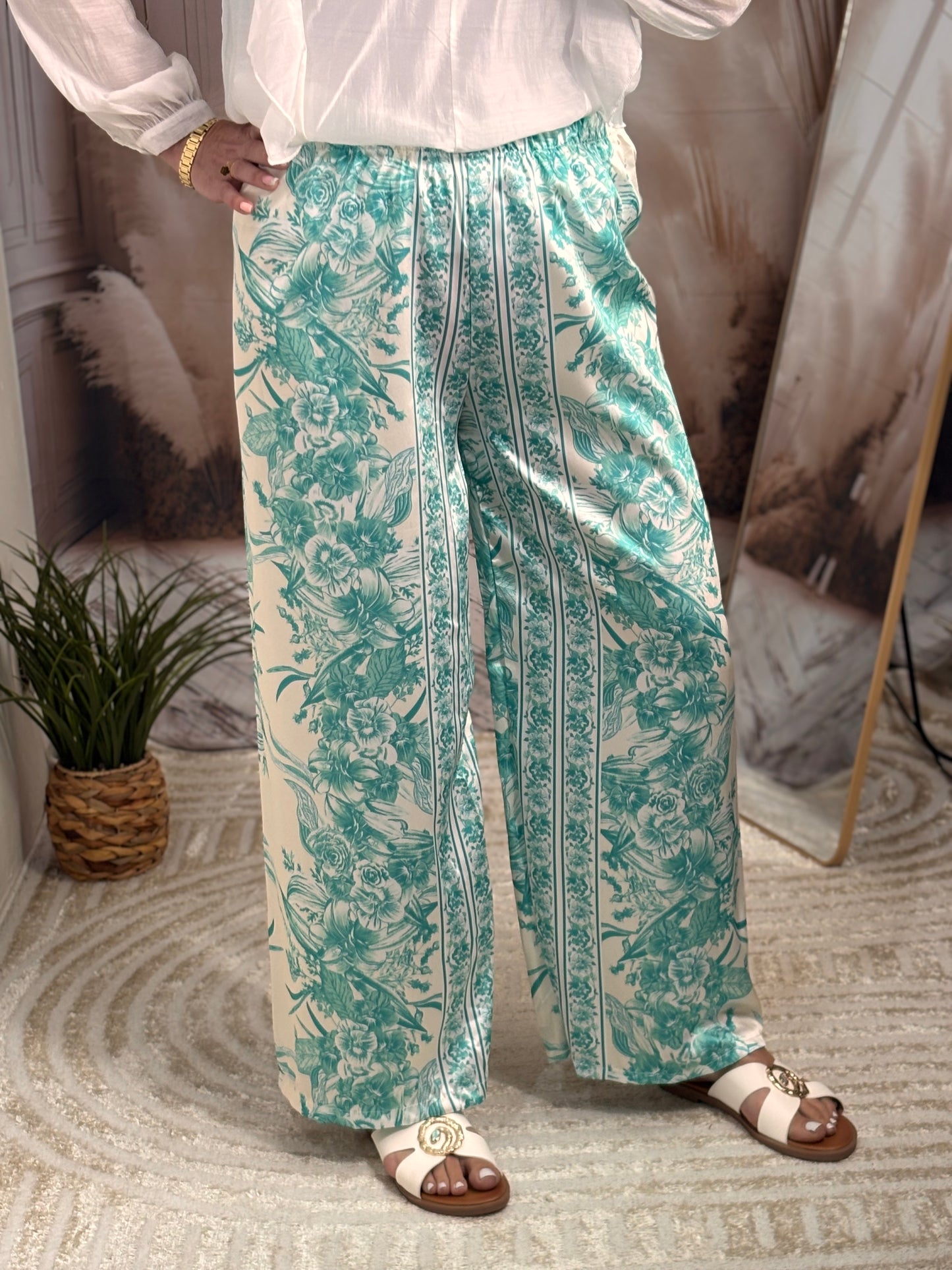 Pantalon fleur turquoise