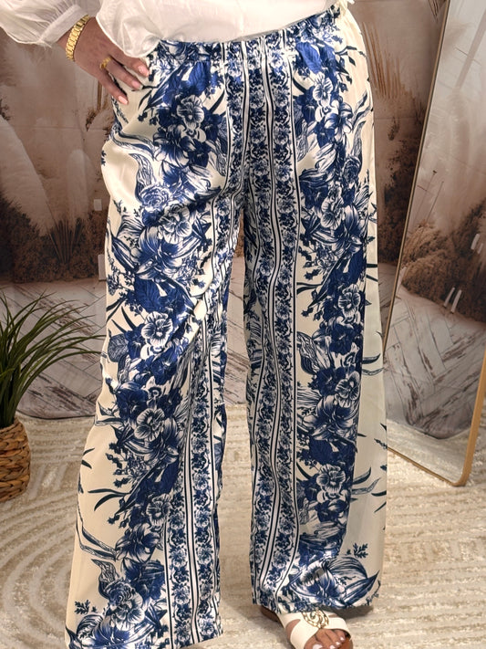 Pantalon fleur bleu marine