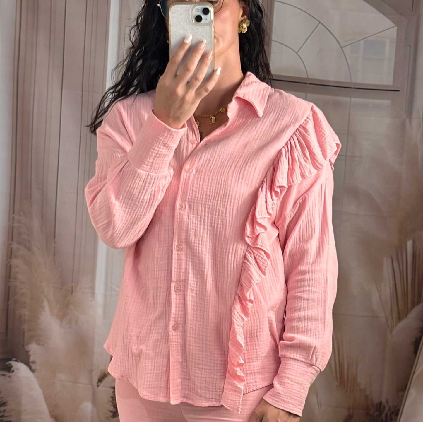 Chemise effet gaz rose