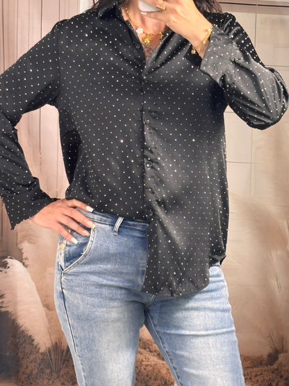 Chemise strass noire