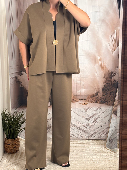 Ensemble veste et pantalon oversize marron clair