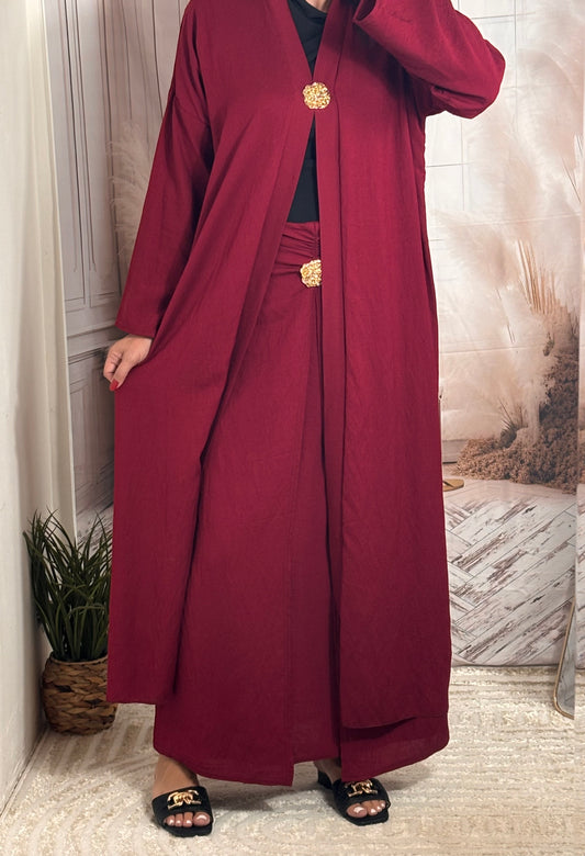 Ensemble gilet & jupe bordeau
