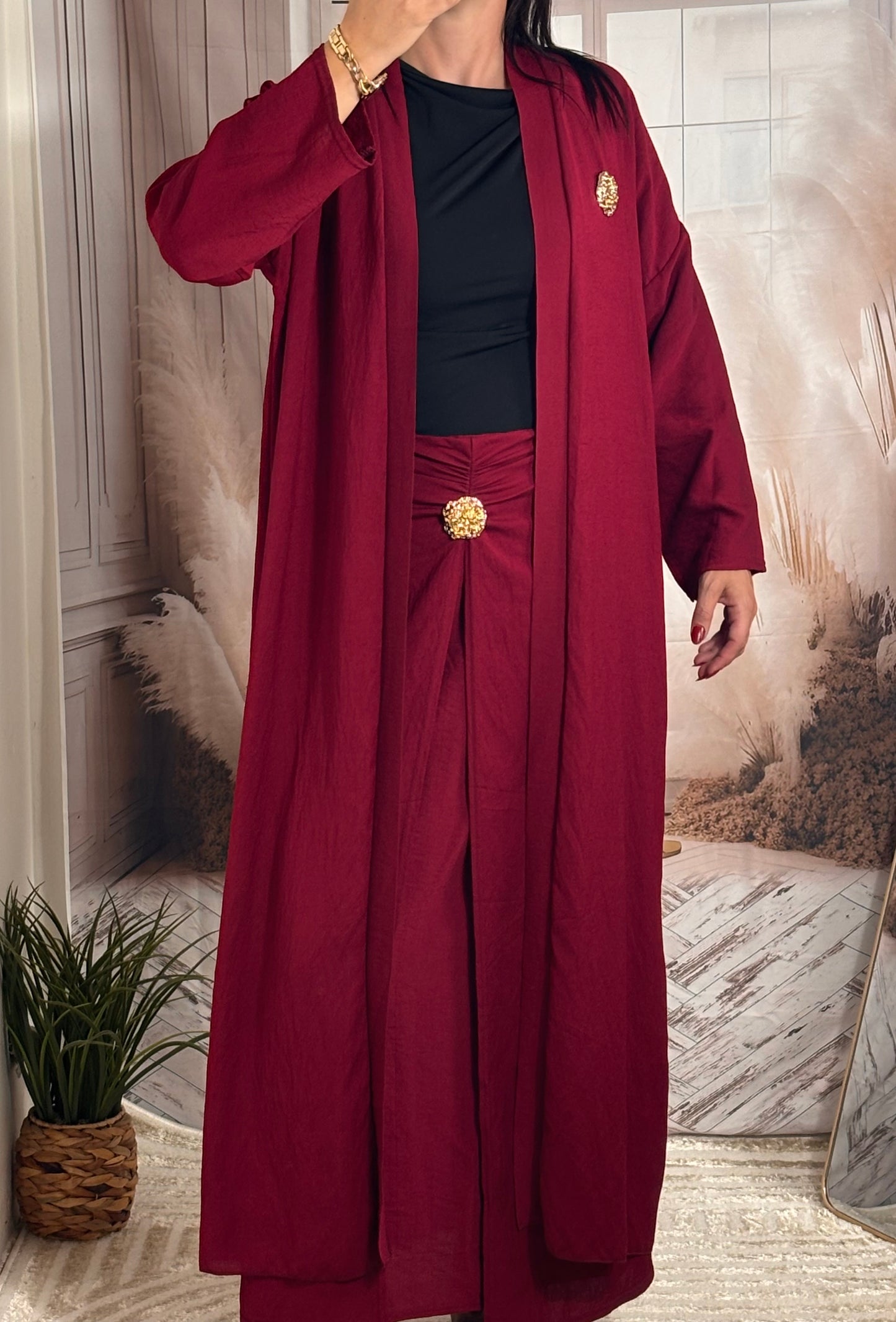 Ensemble gilet & jupe bordeau