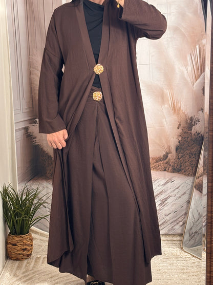 Ensemble gilet & jupe long choco