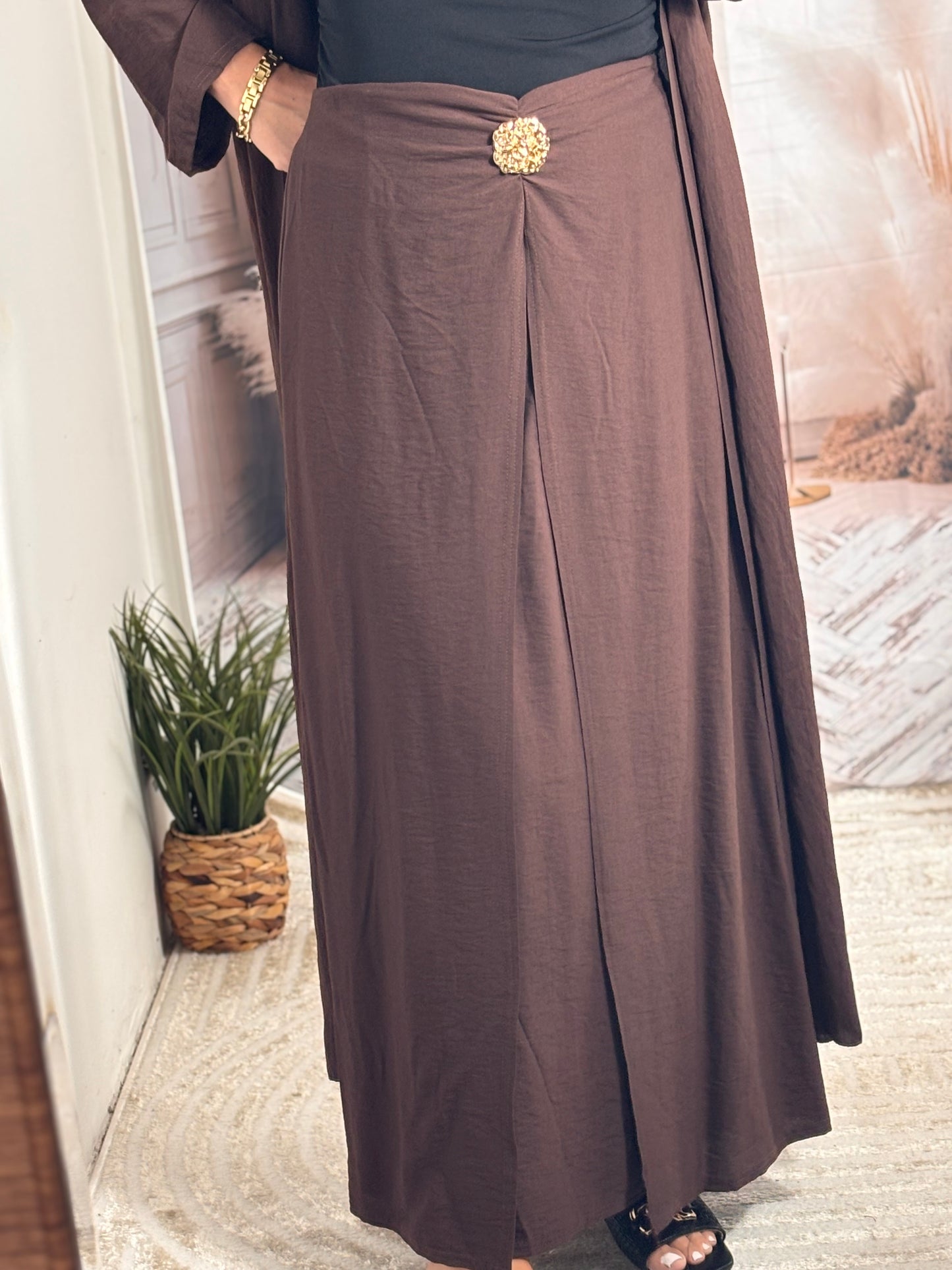 Ensemble gilet & jupe long choco