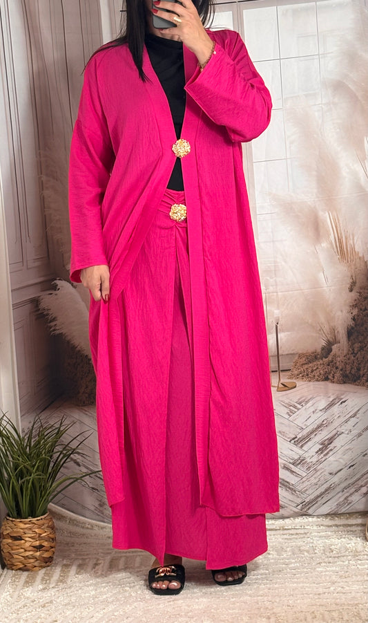 Ensemble gilet & jupe fuchsia